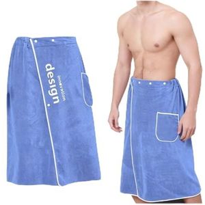 ZHYUAN Saunakilt Heren Badstof met Drukknop en Opgestikte Tas - Saunahanddoek voor de Man (Blauw)
