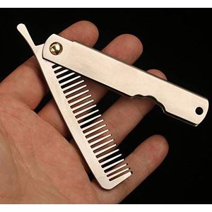 Aibote Opvouwbare EDC TA2 Titanium Haarkam, Baard & Snor Kam, Pocket & Travel Gift Comb Collectie voor Mannen Vrouwen (Zilver)