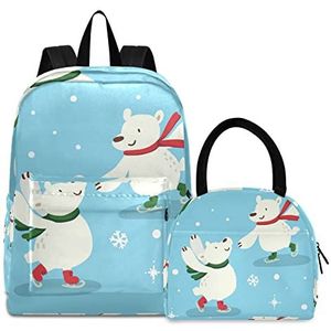 Winter draagt sneeuw boekentas lunchpakket set schouder rugzak boekentas kinderrugzak geïsoleerde lunchbox-tas voor meisjes jongens, Patroon., Medium