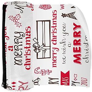 Etui Pen Tas Houder met Rits Munt Organizer Tassen Make-up Cosmetische Pouch voor Vrouwen Tiener Meisjes Jongens Kinderen, Leuke Hand Getekende Kerst Labels, Meerkleurig, Compact