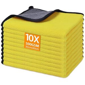 Gucass Microvezeldoeken, 10 stuks, 500 g/m², polijstdoek, droogdoeken, extreem absorberend, pluisvrije microvezeldoek, reinigingsdoek voor verzorging van motorfiets, huis, keuken, 30 x 40 cm, geel
