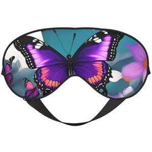 Paarse vlinder en bloemen dubbelzijdig slaapoogmasker, comfortabele zachte blinddoek met verstelbare riem, blokkeert licht