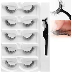 5 Paar Lijmvrije Wimperstickers Met 1 Pincet (108 * 18 Mm), Enkele Cluster Herbruikbaar (5-13 Mm), Zelfklevende Valse Wimpers Voor Beginners,C