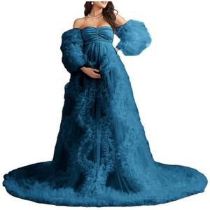 KIYNE Zwangerschapsjurk voor dames, voor fotoshoot, tule lingerie, zwangerschapsjurk voor babyshower, lange bruidsjurk, Pauw, 32