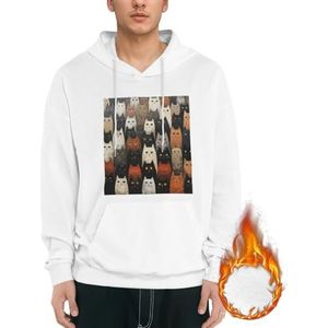 Kat Print Heren Casual Wear Fleece Hoodie Warm Herfst En Winter Sweatshirt Met Capuchon Thermische Hoodie Met Zakken, Wit, XL