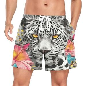 Cool Leopard Animal Skin Gray Heren Zwembroek Shorts Sneldrogend met Zakken, Leuke mode, L