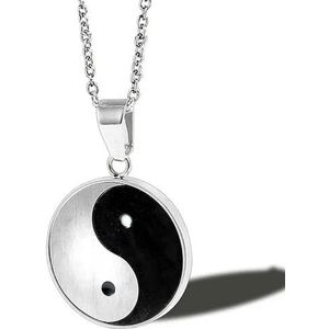 Zilveren Kleur Yin Yang Gossip Ketting Ronde Hanger Voor Vrouw Mannen Roestvrij staal Taoïsme Amulet Kettingen Mannelijke Sieraden