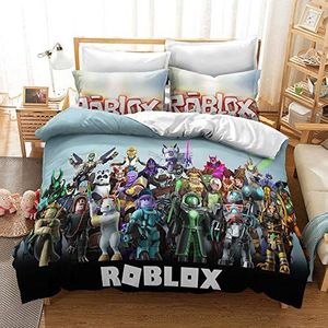 NICHIYO Roblox Beddengoedset, dekbedovertrek en kussensloop, microvezel, 3D digitale print, driedelig beddengoed (dekbedovertrek + kussenslopen) (24, tweepersoonsbed 200 x 200 cm)