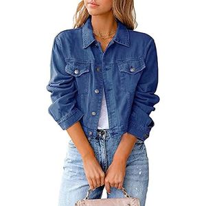 Sawmew Denim Jasje Dames Kort, Dames Overgangsjasje Lente, Jeans Jasje Zomer Denim Jasjes Voor Dames Oversized Spijkerjasje Dames Oversized Lang Stretch Jasje (Color : Navy blue, Size : XXL)