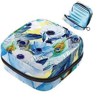 MUOOUM Opbergtas voor maandverband, aquarel pauw bloemen menstruatiecup zakje, draagbare maandverband opbergzakken vrouwelijke menstruatie eerste menstruatie tas voor tienermeisjes vrouwen dames