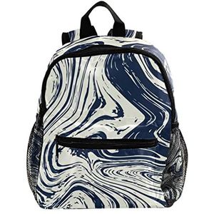 Mini Rugzak Pack Tas Marmer Navy Leuke Mode, Meerkleurig, 25.4x10x30 CM/10x4x12 in, Rugzak Rugzakken