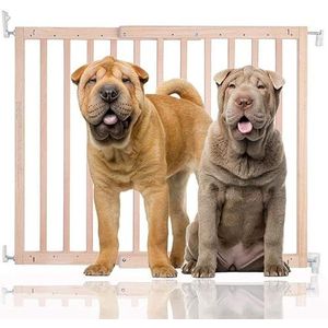 Bettacare Stevig Houten Hondenhek, 63, 5 cm - 105, 5 cm, Naturel, Hout, Sterk Hondenrek voor Puppy's, Honden en Huisdieren, Traphek met Schroefbevestiging, Huisdierenhekje voor Trap en Deur