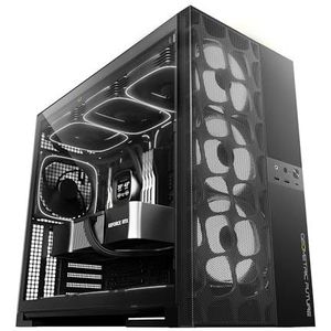 Geometric Future M5 Vent Mesh Panel Gehard Glas Mid Tower, E-ATX/ATX Gaming Case, Hoge Luchtstroom, 1.2mm Staal, Type C, Ondersteuning 420/360 Radiator, ARGB PWM 140m fan x 5 vooraf geïnstalleerd,