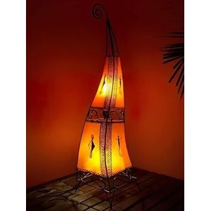 Oosterse vloerlamp Marrakesh oranje 100 cm lederen lamp Nennalamp | Marokkaanse grote staande lampen van metaal, lampenkap van leer | Oosterse decoratie uit Marokko, oranje