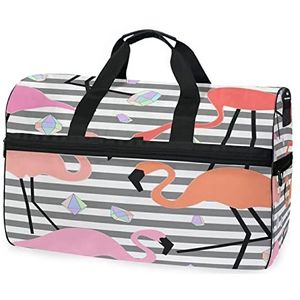 Flamingo Tropische Streep Sport Zwemmen Gym Tas met Schoenen Compartiment Weekender Duffel Reistassen Handtas voor Vrouwen Meisjes Mannen