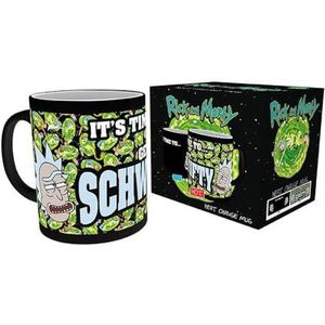 Rick and Morty - Mok - Get Schwifty - thermisch effect koffiemok - logo - zwart - keramiek - geschenkdoos