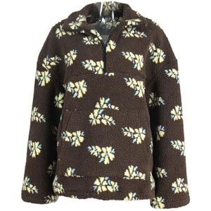 Dames Floral Sherpa Pullover Kwart Rits Oversized Fleece Jas Met Zakken Y2K Stijl(Brown,XXL)