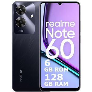 realme Note 60 Smartphone 6+128 GB, ArmorShell 48-maanden vloeiendheidsgarantie, 32MP Super Clear Camera, 90Hz Eye Comfort Display, mini Capsule 2.0, 5000mAh Massive batterij, zwart
