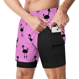 Doodle Hond op Roze Grappige Zwembroek met Compressie Liner & Pocket Voor Mannen Board Zwemmen Sport Shorts
