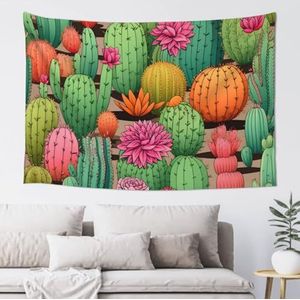 cfpolar Gepersonaliseerd wandtapijt, aangepast wandtapijt voeg je tekst/foto's toe hangend wandtapijt achtergrond banners voor slaapkamer woonkamer wanddecoratie 60 x 40 inch, cactusbloemen