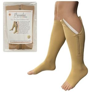 Presadee Open teen 15-20 mmHg matige compressie been kalf zwelling rits sok (beige, S/M)