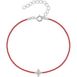 Damesarmband van 925 sterling zilver, met bloemen ingelegde diamant, rood touw, veelzijdige koppelarmband(Color:Platinum_S925)