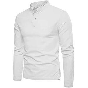 Herenoverhemd Met Lange Mouwen Van Gemakkelijk Te Strijken Katoen Met Stretch Linnen Herenoverhemd Regular Fit Katoenen Overhemd Modieuze Herenoverhemden heren t-shirt (Color : Blanc, Size : XL)