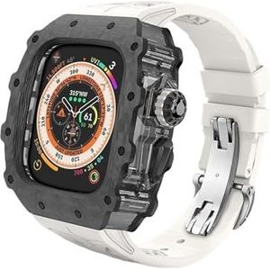 dayeer Koolstofvezel cover Fluororubber band Mod Kit voor Apple Watch Ultra2 Ultra, horlogeband met bezel Voor Iwatch Series9/8/7/6/5/4/se (Color : Whitebs, Size : 45mm 44mm for 9876)