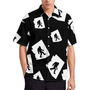 Arizona State Map Bigfoot Hawaiiaans shirt voor mannen, zomer, strand, casual, korte mouwen, button-down shirts met zak