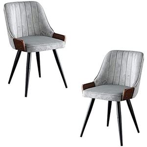 GEIRONV 2 stuks eetkamerstoelen, fluwelen zitting keuken stoelen zwart metalen benen fauteuil woonkamer slaapkamer receptie stoelen Eetstoelen (Color : Gris)