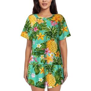 YQxwJL Tropisch Fruit Ananas Print Vrouwen Pyjama Sets Shorts Korte Mouw Lounge Sets Nachtkleding Casual Pjs Met Zakken, Zwart, 4XL