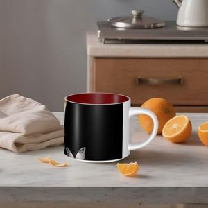 STVYUKL Keramische koffiemok 15 oz, grappige koffiemok met groot handvat goud wit vlinders zwarte theekop geschenk beker voor latte, cacao, koffie rood
