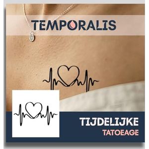 Hartslag tattoo – Temporalis® | Tijdelijke tatoeages voor vrouwen & mannen – Nep tattoo vegan & waterbestendig – EU-cosmetica – Blijft 1-2 weken [ Tatoeage Liefdesritme ]