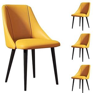 GEIRONV Keuken eetkamerstoelen Set van 4, PU lederen koolstofstalen benen teller stoelen slaapkamer appartement woonkamer zijstoelen Eetstoelen (Color : Yellow)