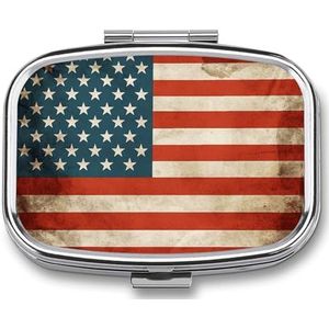 USA Flag Pillenetui met 2 compartimenten, pillenorganizer, draagbare vierkante pillendoos, vitaminepillenorganizer voor zakportemonnee en reizen