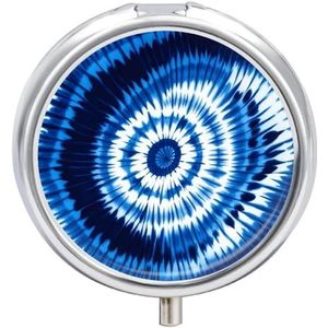 Ronde pillendoos met spiegel 3 compartimenten medicijndoosje tie-dye blauwe pillenhoes voor portemonnee zak wekelijkse pillenorganisator reizen pillendoos pillencontainer houder voor vitamine