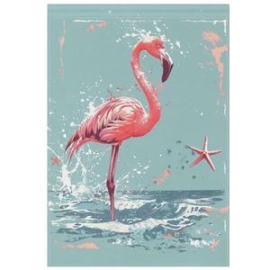 Retro roze flamingo op zee festival tuinvlaggen voor buiten 62 x 100 cm grote dubbelzijdige werfvlag