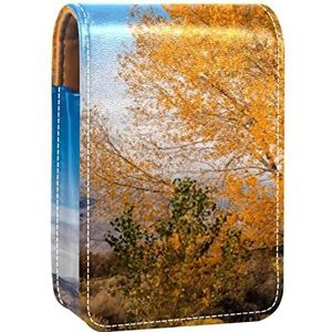 Make-up Lipstick Case voor Buiten Herfst Boom Natuur Draagbare Lippenstift Organizer met Spiegel Dames Mini Make-up Tas Neemt Tot 3 Lippenstift