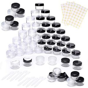 100 stuks Potjes, 5 ml Lege potjes Mini Helder Potje Monster Transparant Zalfpotje Cosmetische Fles Container met Schroefdop Reisset, Gebruikt voor Lippenbalsem, Lotion, Crème (zwart en Transparant)