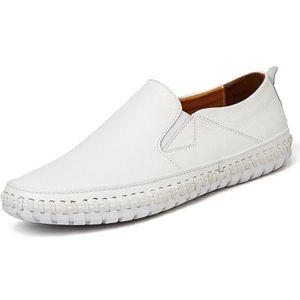 Men's Casual Leather Loafers Slip-On Dress Shoes Driving Walking Shoes Brown Loafers Men(Color:White,Size:EU 46)