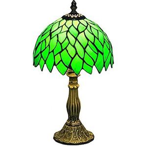 Bladeren Tafellampen Handgemaakte Tiffany Bureaulamp Groen Glas Lampenkap Zinklegering Basis voor Slaapkamer Woonkamer, 8 inch needed