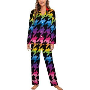 Regenboog pied-de-poule tweed pyjama sets met lange mouwen voor vrouwen klassieke nachtkleding nachtkleding zachte pyjama loungesets