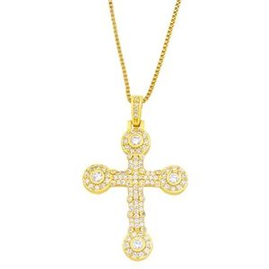 Gouden ketting kruis hanger dames koper CZ witte edelsteen vergulde korte ketting religieuze sieraden geschenken (Style : Y46-a)