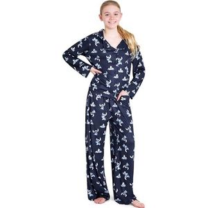 Disney Stitch meisjespyjama's voor kinderen, tieners - 2-delige lange meisjespyjama ademende loungewear 7-14 jaar Stitch cadeaus, marineblauw, 7-8 jaar