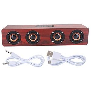 Red Wood Grain Bluetooth-luidspreker met vier HIFI-luidsprekers Draadloze subwoofer PC-telefoon Desktop Muziekspeler met audiokabel en USB-oplaadkabel