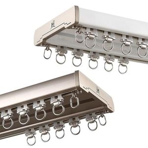 Dubbele gordijnrail zware gordijnrails woonkamer slaapkamer plafond gordijnrails zware aluminiumlegering eenvoudig te installeren (kleur: champagne goud, maat: 2,8 m)