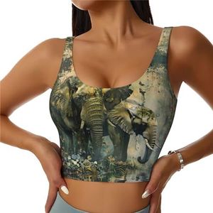 Natuur Olifanten Print Casual Wear Vrouwen Sport Vest Yoga Vest Workout Vest Voor Vrouwen Lichtgewicht Trendy, Zwart, M