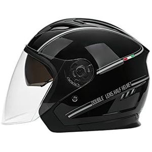 LIONCIANO Motorhelm voor volwassenen met anti-kras vizier, motorhelm halve straal heren, halfopen helm, urban jethelm, motor- en scooterhelm, compact, dames (zwart glanzend)