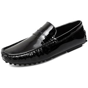 Herenloafers Schoenen Ronde Neus Lederen Rijden Penny Loafers Lichtgewicht Comfortabele Flexibele Outdoor Slip On (Color : Black, Size : 43 EU)