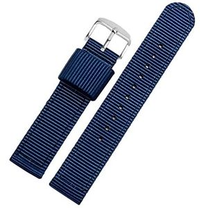 Horlogebandjes voor mannen en vrouwen, horlogeband 18/20/22/24mm Prachtige Vakmanschap Nylon Canvas Heren Sport Horlogeband for Klassiek Analoog horloge (Color : Blue Silvery Clasp, Size : 22mm)
